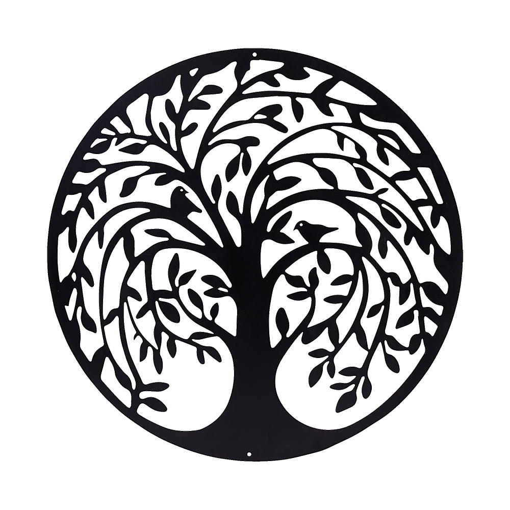 60cm Tree of Life & Birds Round Metal Wall Garden Art Sculpture
