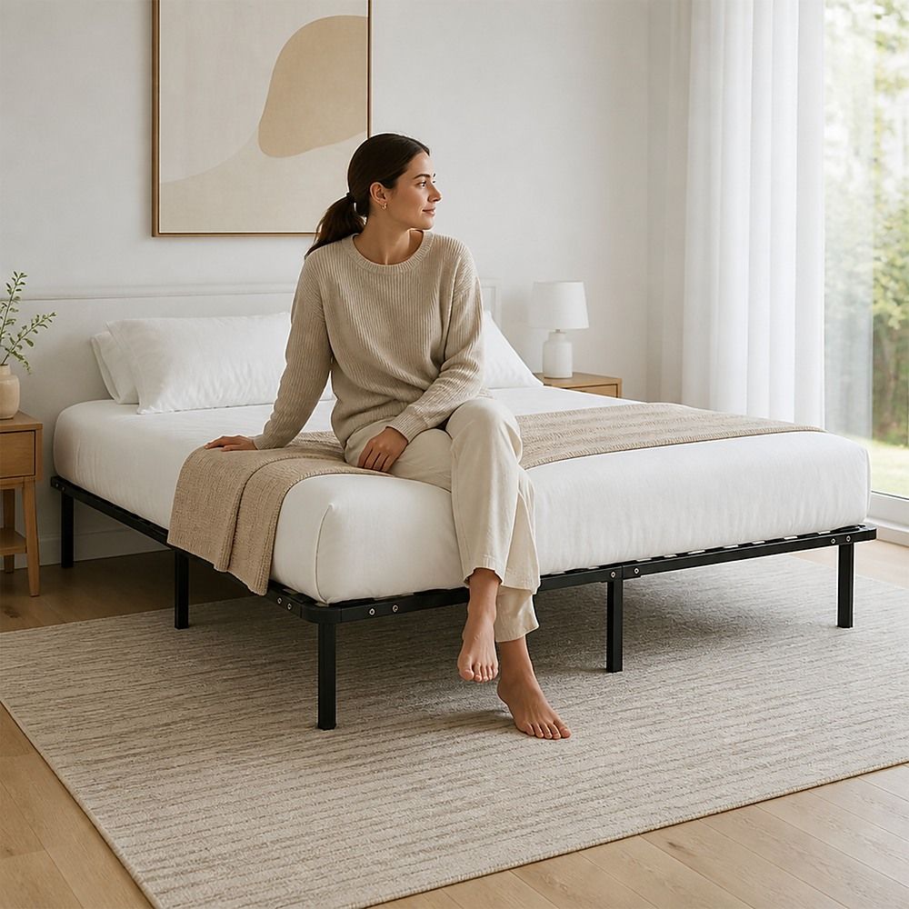Metal Bed Frame for Double Mattress – Black Powder-Coated Steel Base