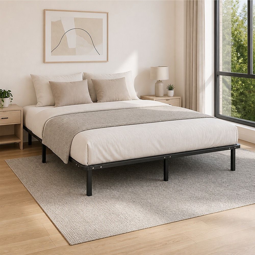 Metal Bed Frame for Double Mattress – Black Powder-Coated Steel Base