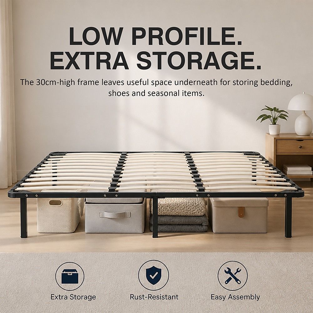 Metal Bed Frame for King Mattress – Black Powder-Coated Steel Base