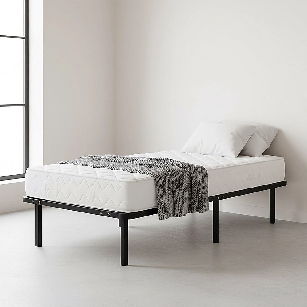 Metal Bed Frame for Single Mattress – Black Powder-Coated Steel Base