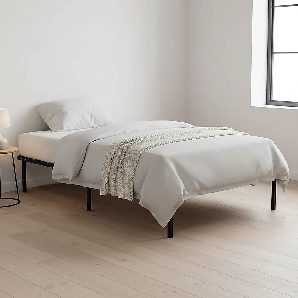 Metal Bed Frame for Single Mattress – Black Powder-Coated Steel Base