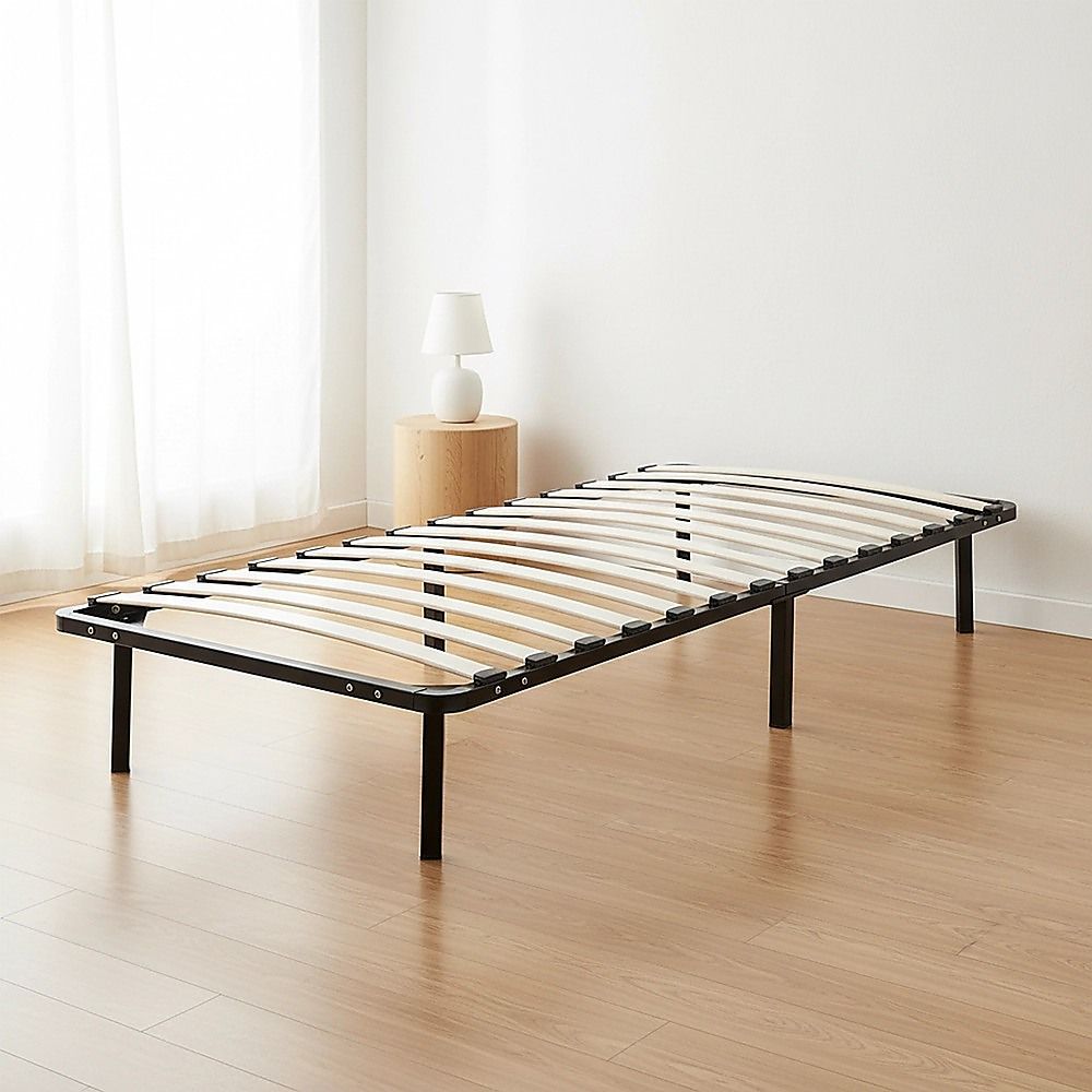 Metal Bed Frame for Single Mattress – Black Powder-Coated Steel Base