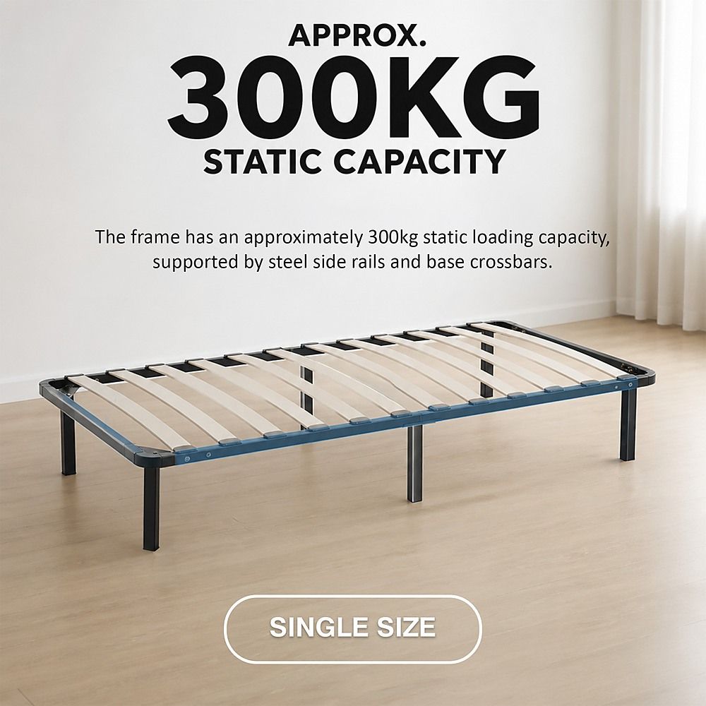Metal Bed Frame for Single Mattress – Black Powder-Coated Steel Base
