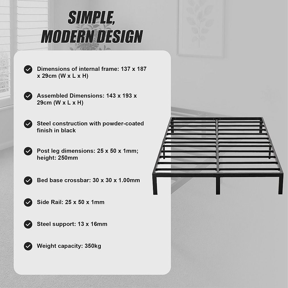 Double Full Metal Bed Frame Base – Sturdy Steel Bed Base for Australian Mattress