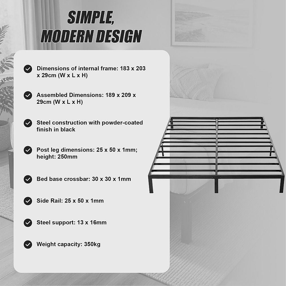 King Full Metal Bed Frame Base – Sturdy Steel Bed Base for Australian Mattress