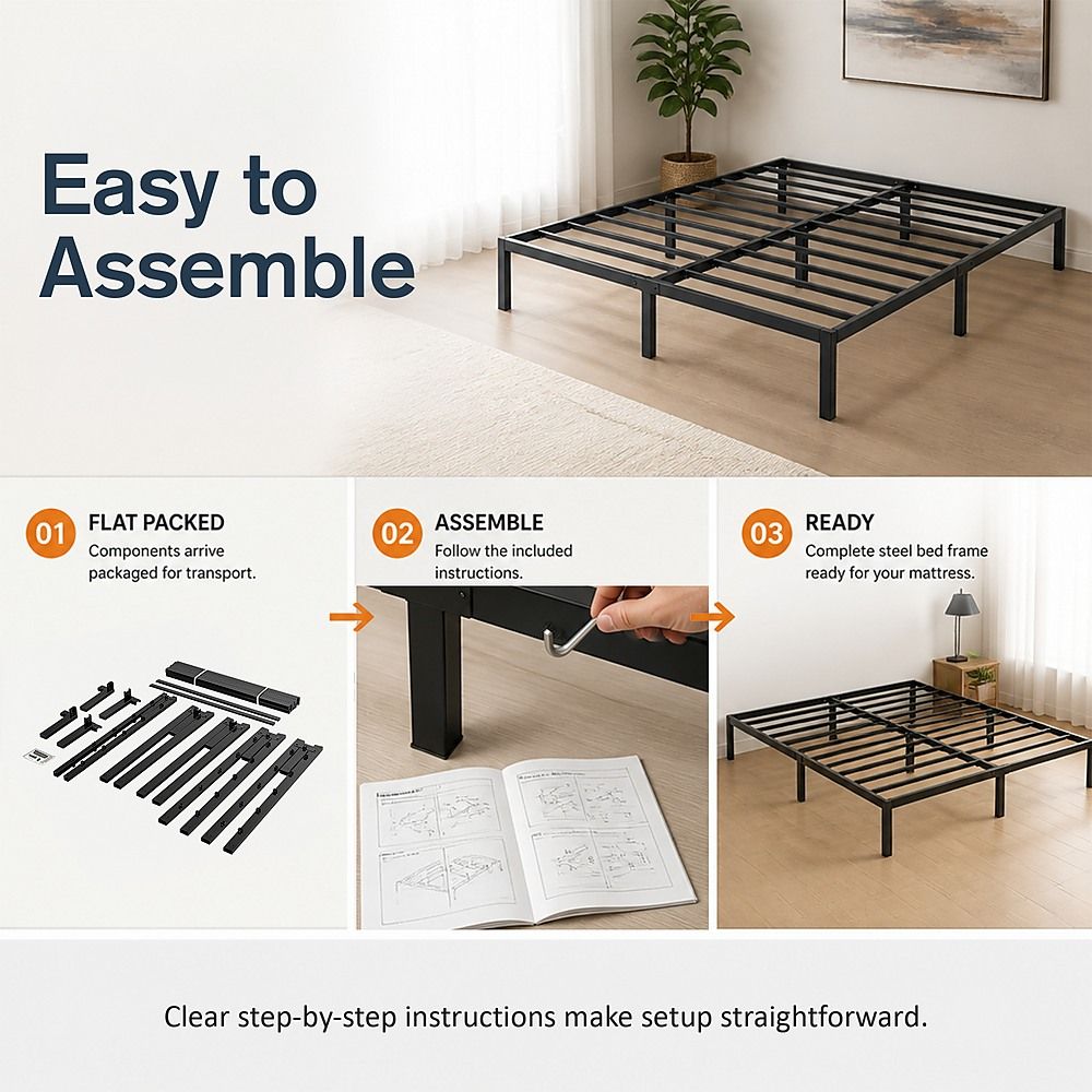 King Full Metal Bed Frame Base – Sturdy Steel Bed Base for Australian Mattress