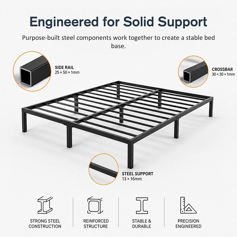 King Full Metal Bed Frame Base – Sturdy Steel Bed Base for Australian Mattress