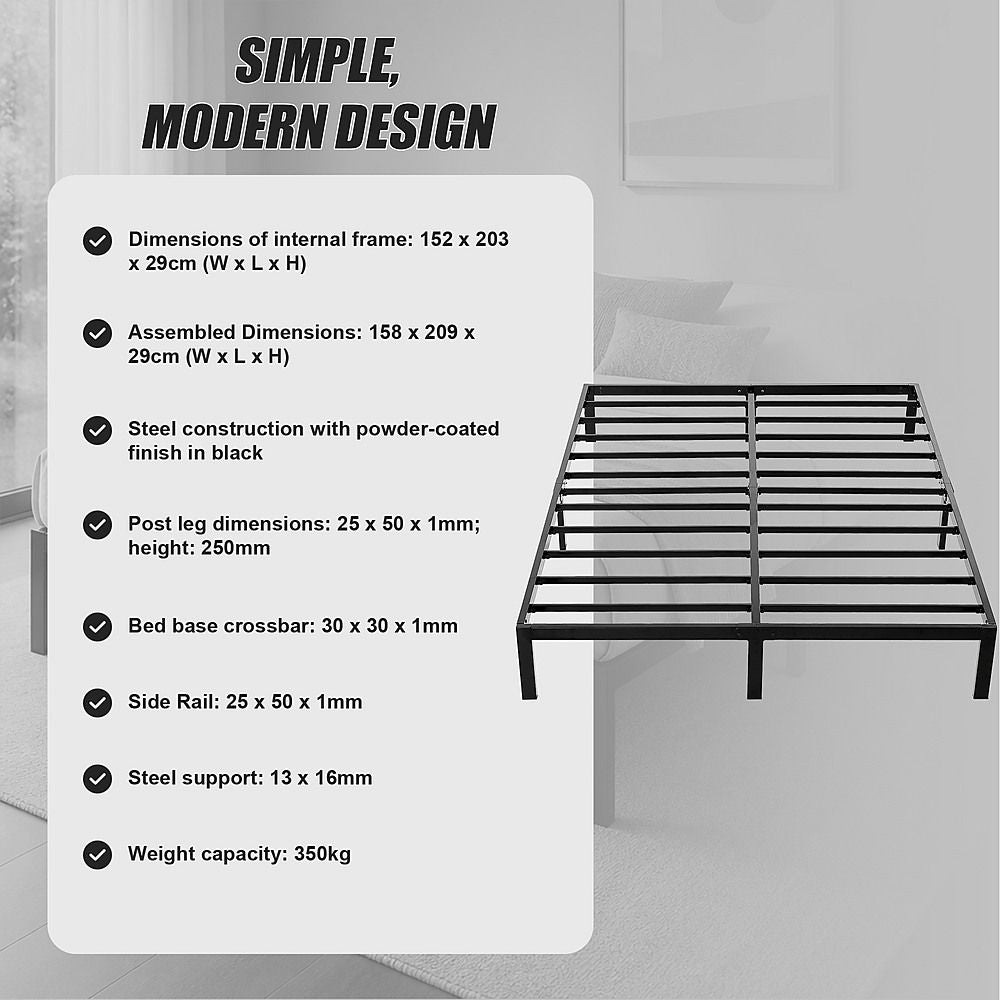 Queen Full Metal Bed Frame Base – Sturdy Steel Bed Base for Australian Mattress