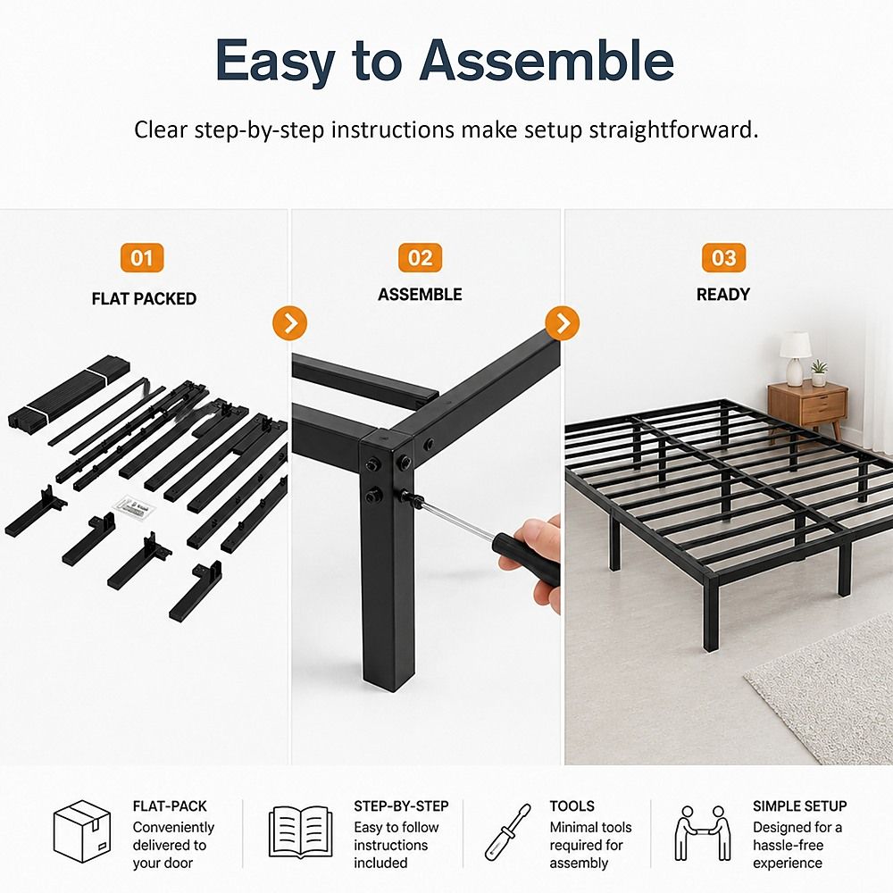 Queen Full Metal Bed Frame Base – Sturdy Steel Bed Base for Australian Mattress