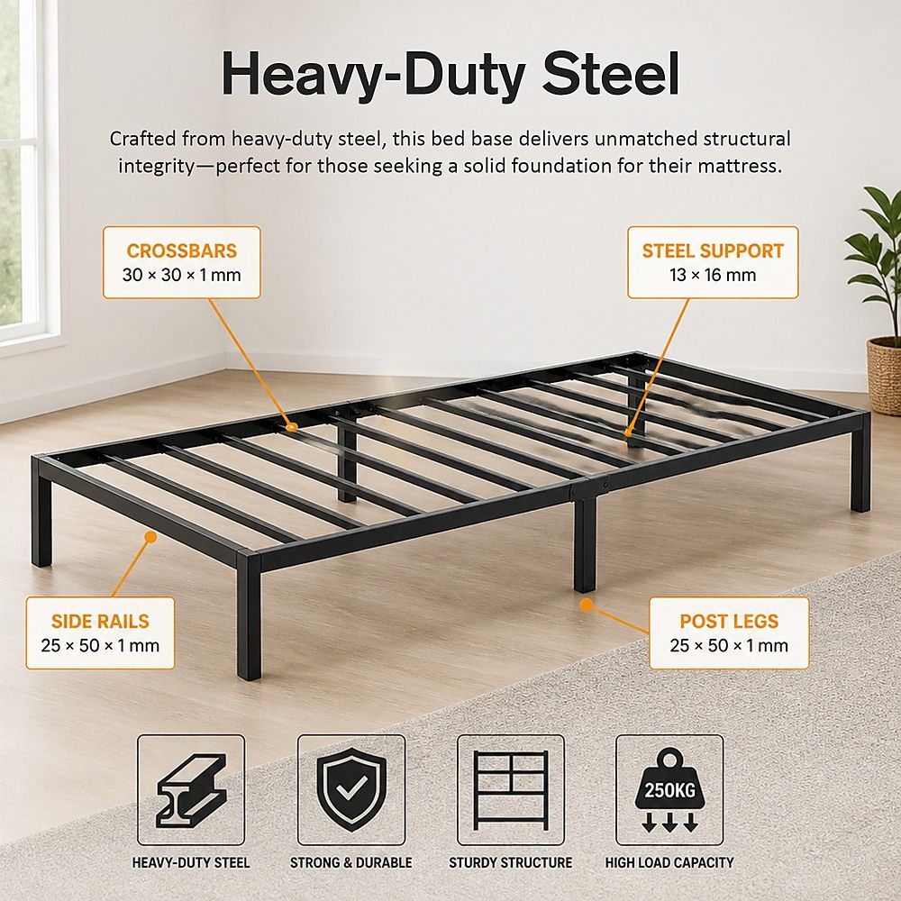 Metal Bed Frame – Heavy-Duty Steel Base for Single Mattress