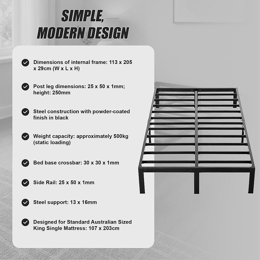Metal Bed Frame – Heavy-Duty Steel Base for King Single Mattress