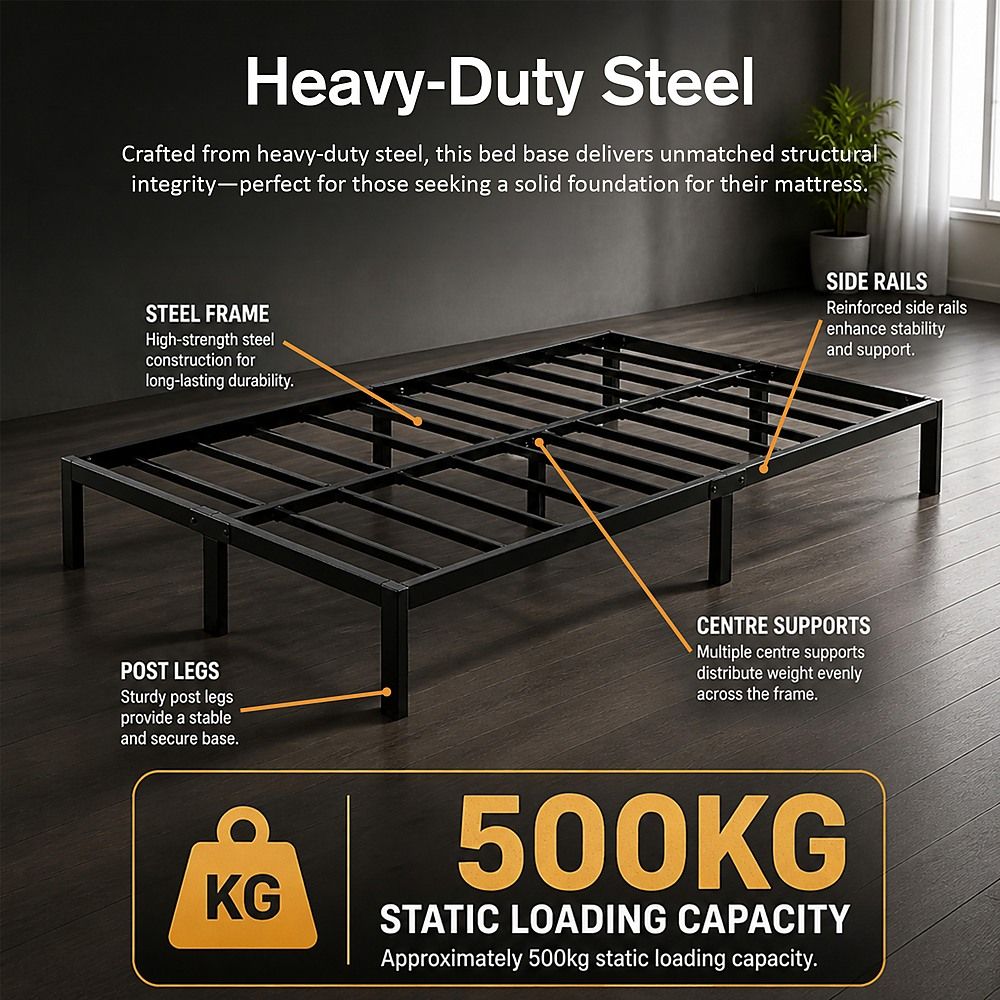 Metal Bed Frame – Heavy-Duty Steel Base for King Single Mattress