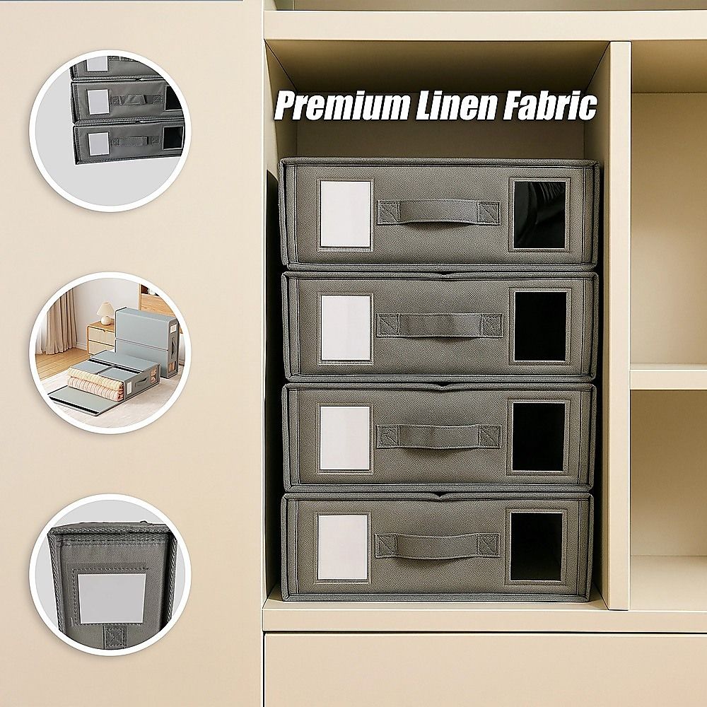 4PCS Foldable Bed Sheet Set Organizer Fabric Storage Bins with Handle Storage Box