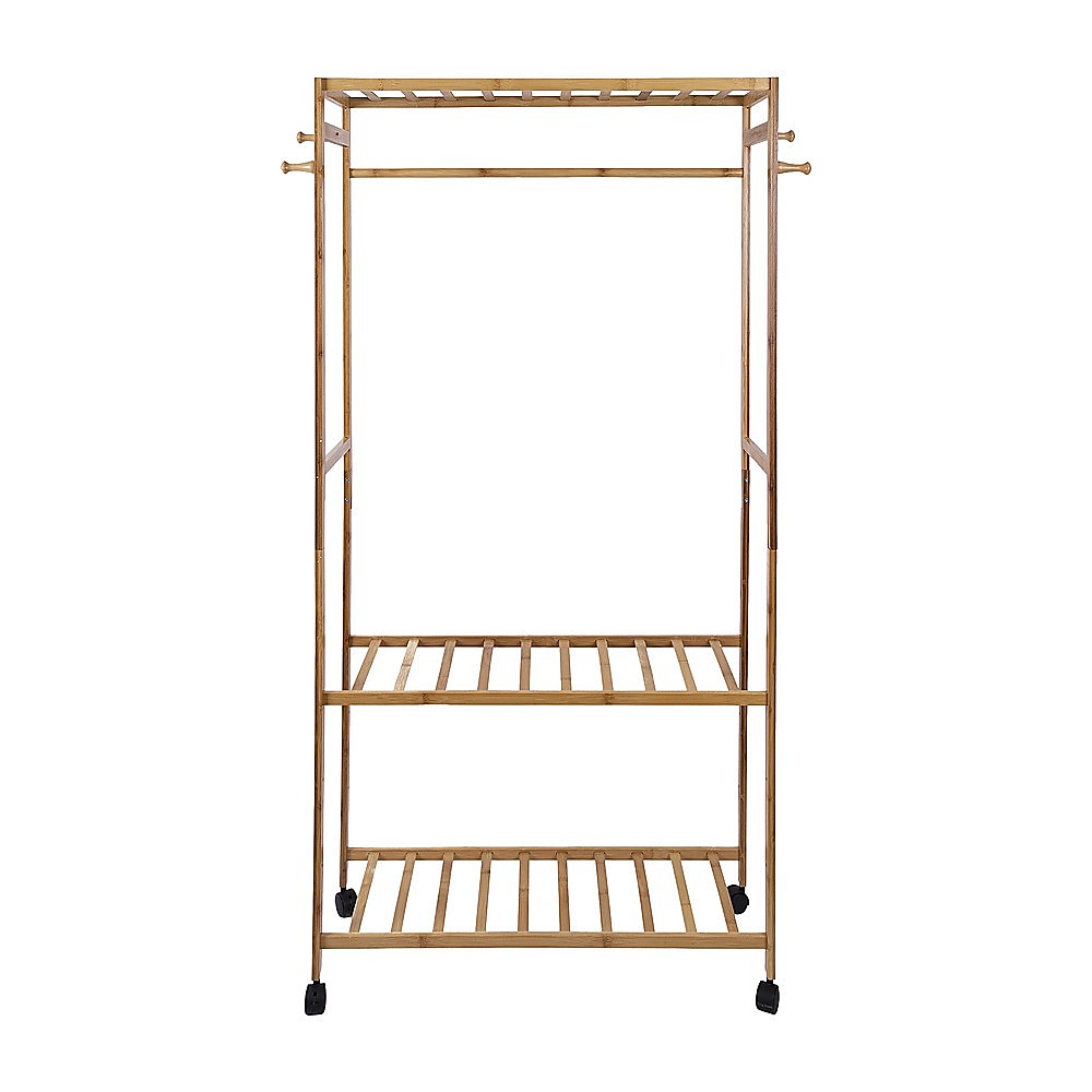 Wooden Clothes Rail with Shelves & Wheels – Open Wardrobe Rack Stand