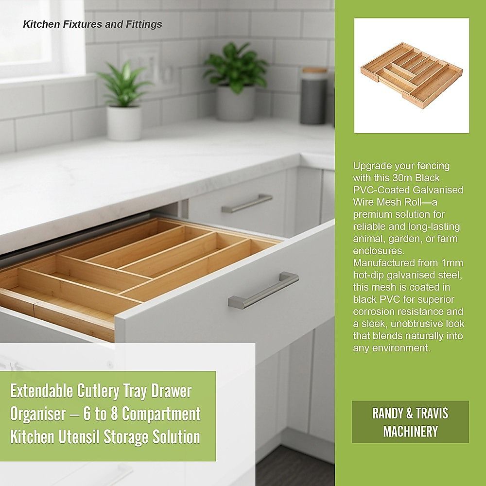 Extendable Cutlery Tray Drawer Organiser – 6 to 8 Compartment Kitchen Utensil Storage Solution