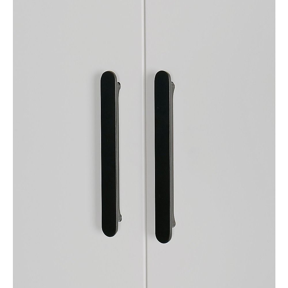 3 Door White Wardrobe – Black Handles, Hanging Rail & Shelves