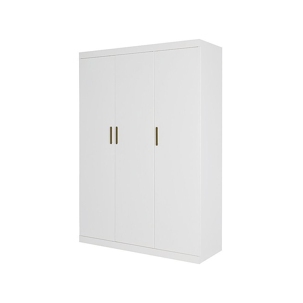 3 Door White Wardrobe – Gold Handles, Hanging Rail & Shelves