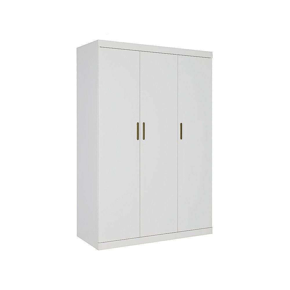 3 Door White Wardrobe – Gold Handles, Hanging Rail & Shelves