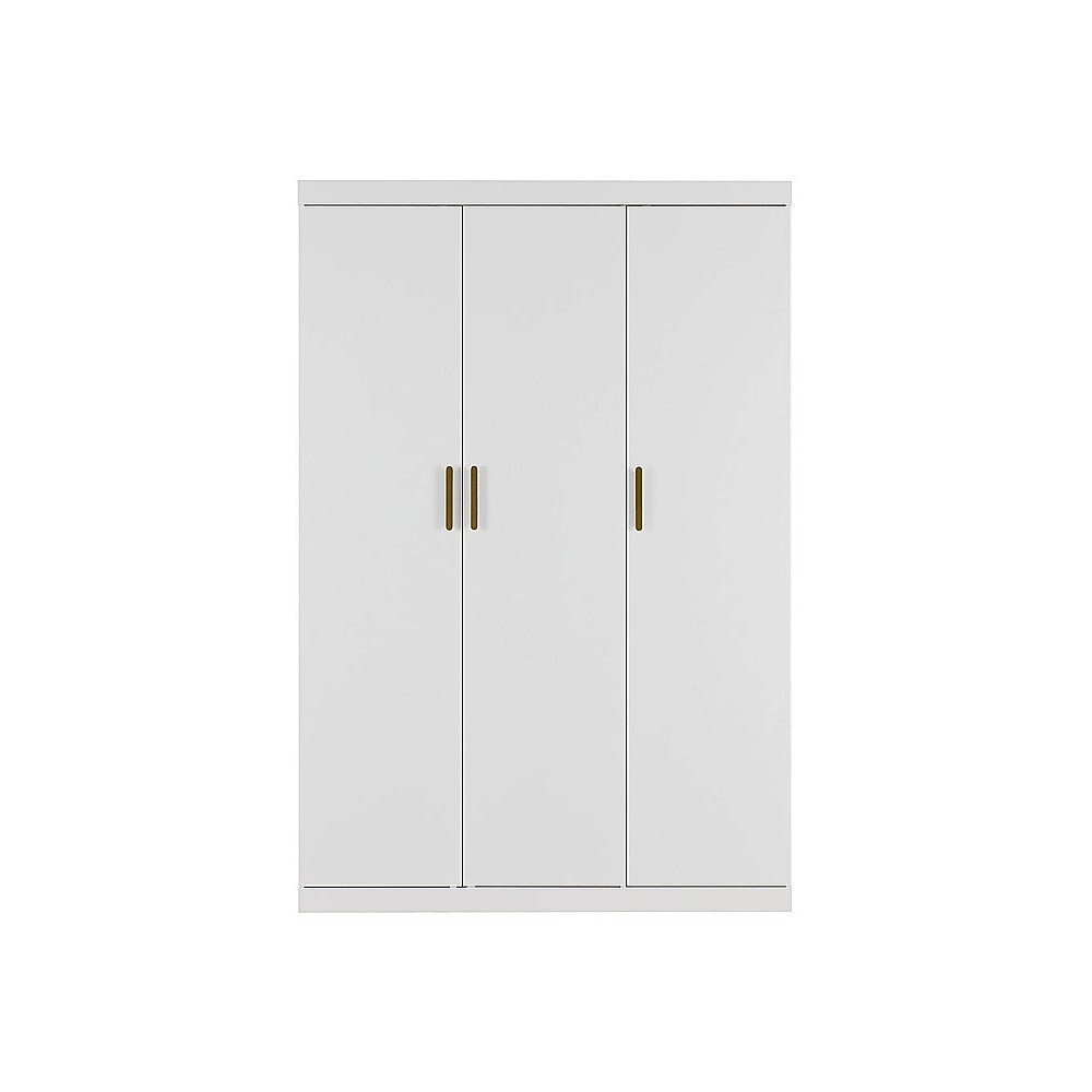 3 Door White Wardrobe – Gold Handles, Hanging Rail & Shelves