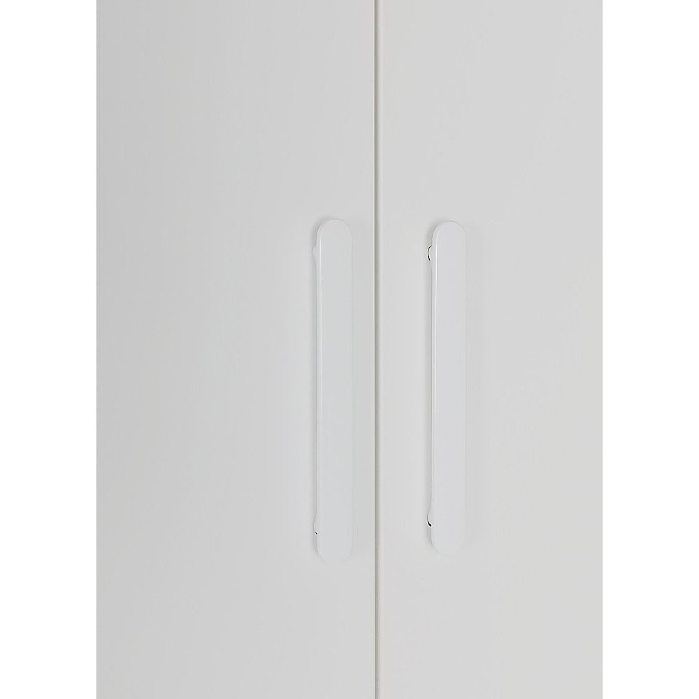 4 Door White Wardrobe Cabinet – Hanging Rail, Shelves & White Handles