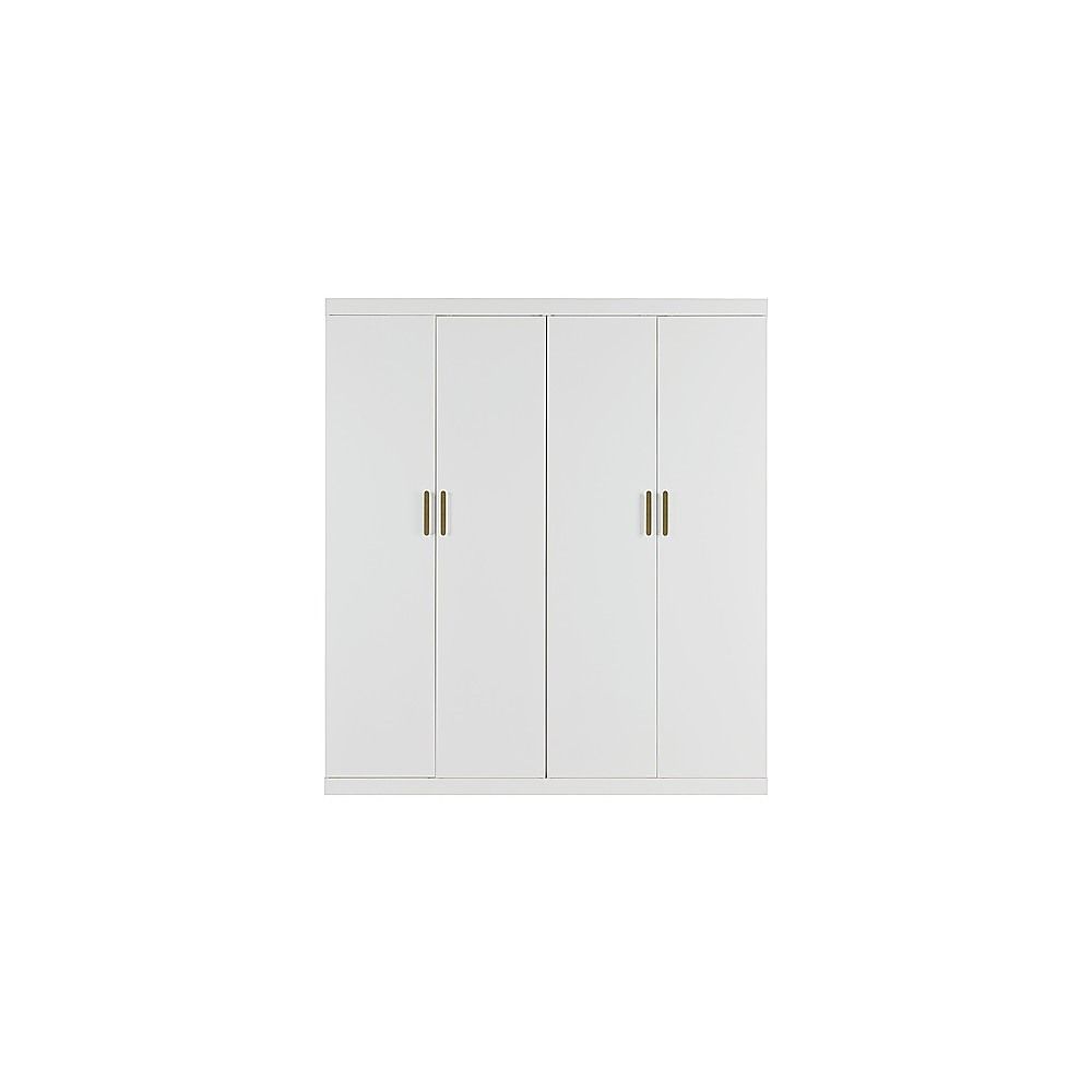 4 Door White Wardrobe Cabinet – Hanging Rail, Shelves & Gold Handles