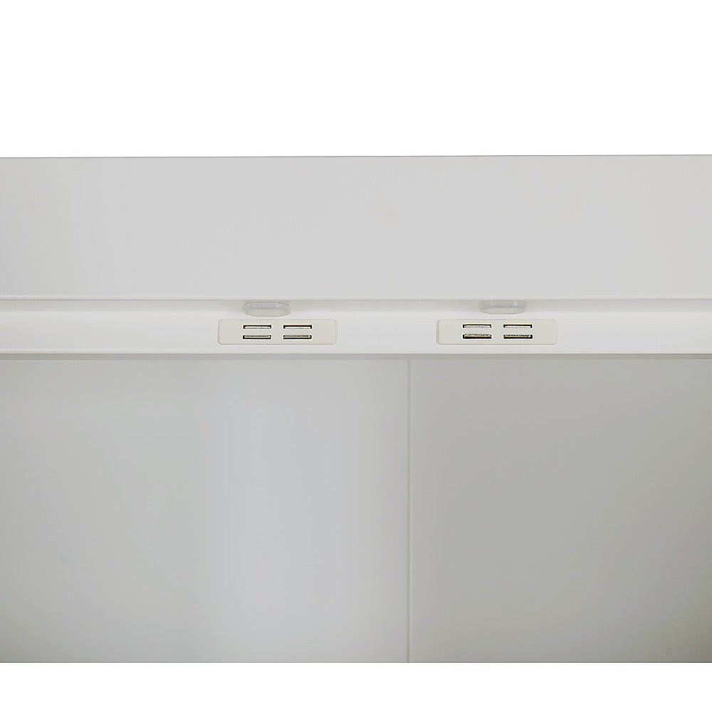 4 Door White Wardrobe Cabinet – Hanging Rail, Shelves & Gold Handles