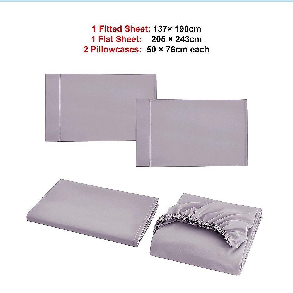 Double Bed Sheet Set – 1800 Series Microfiber, Deep Pocket, Soft & Breathable, Grey