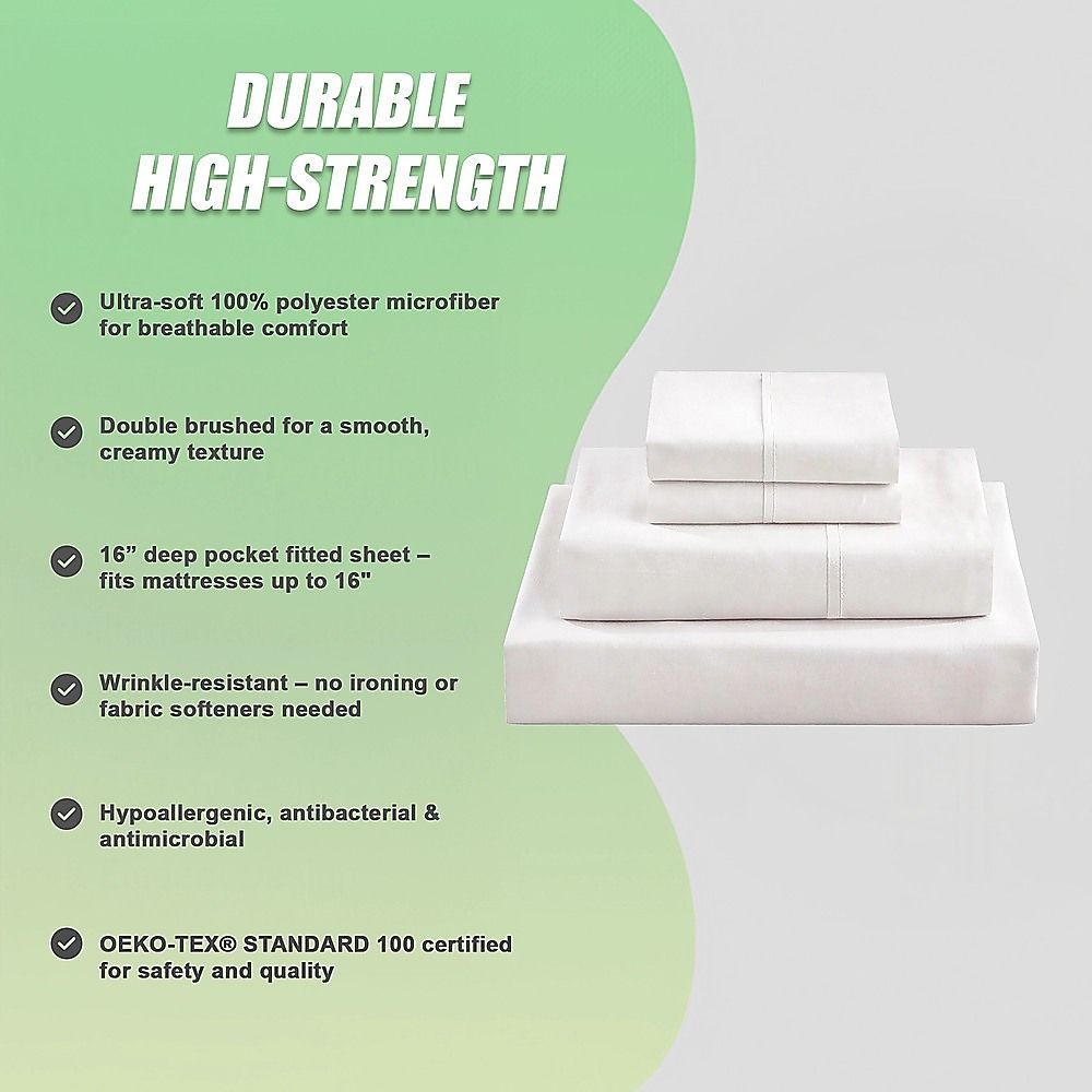 Double Bed Sheet Set – 1800 Series Microfiber, Deep Pocket, Soft & Breathable, White