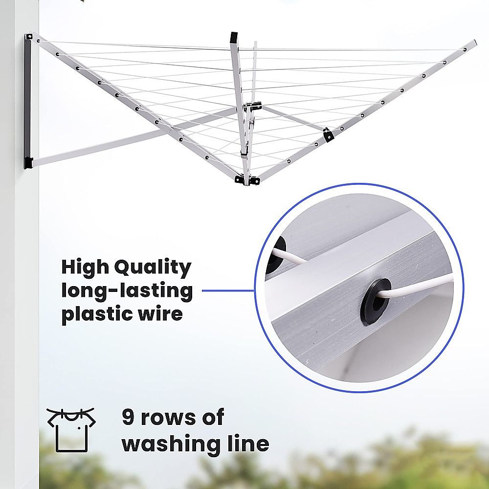 24m Folding Dryer for Laundry and Washing Wall Mounted 5 Arm Clothes Airer Space Saving Design
