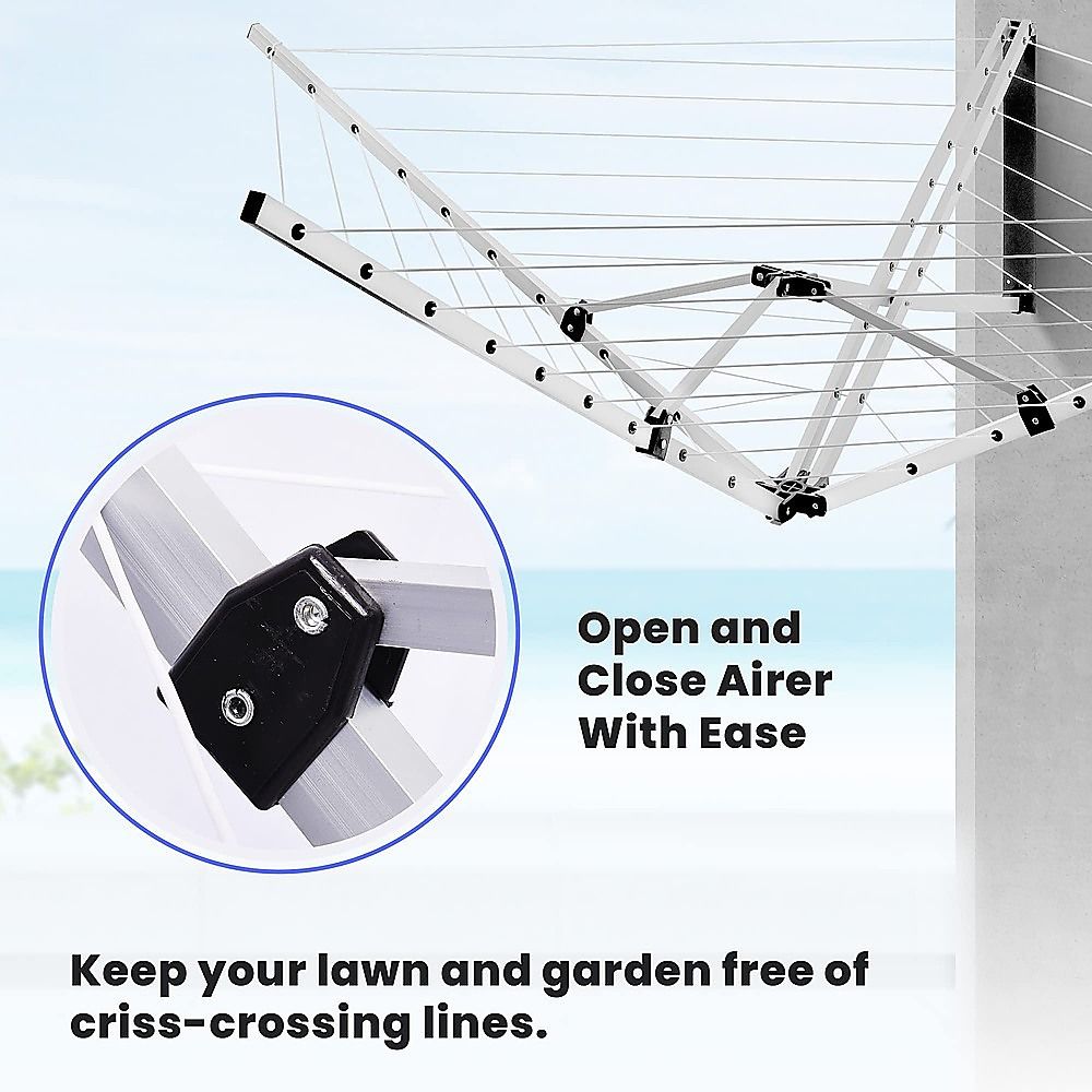 24m Folding Dryer for Laundry and Washing Wall Mounted 5 Arm Clothes Airer Space Saving Design