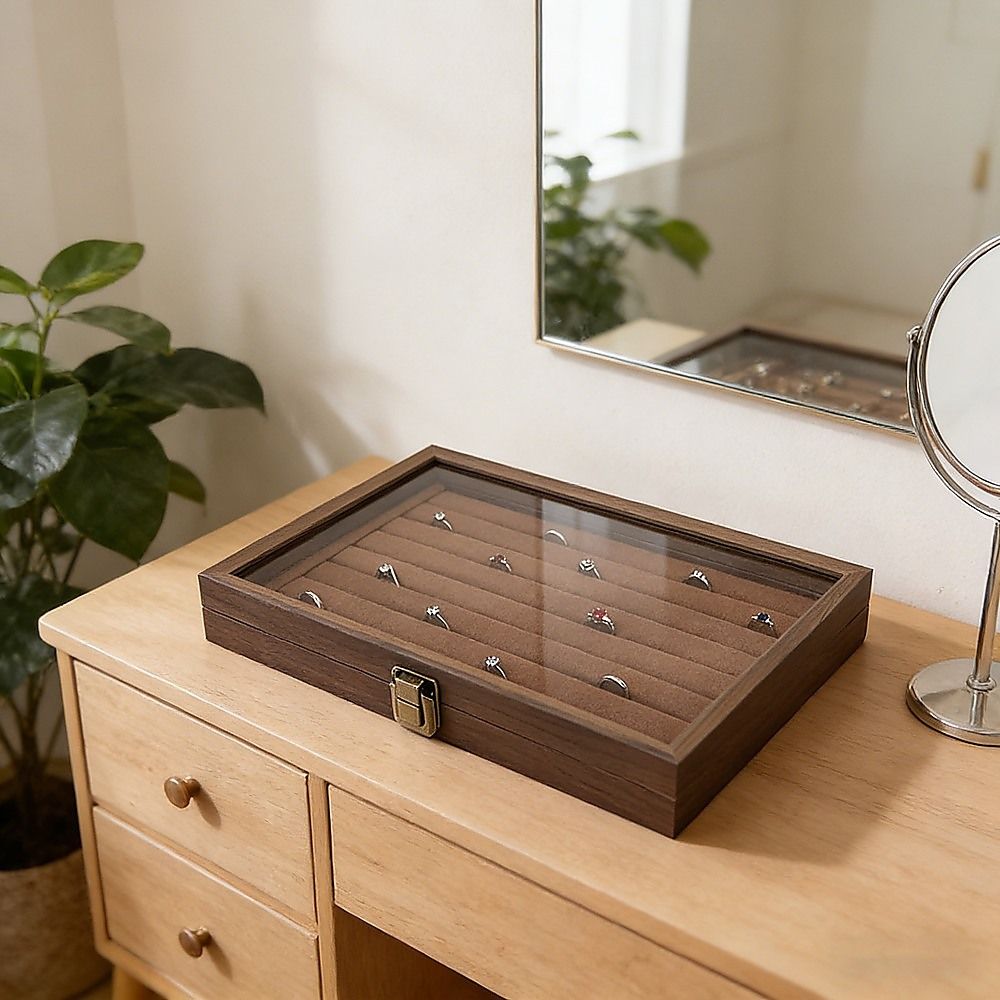Wooden Jewellery Storage Box – Organiser Case for Rings, Earrings & Accessories