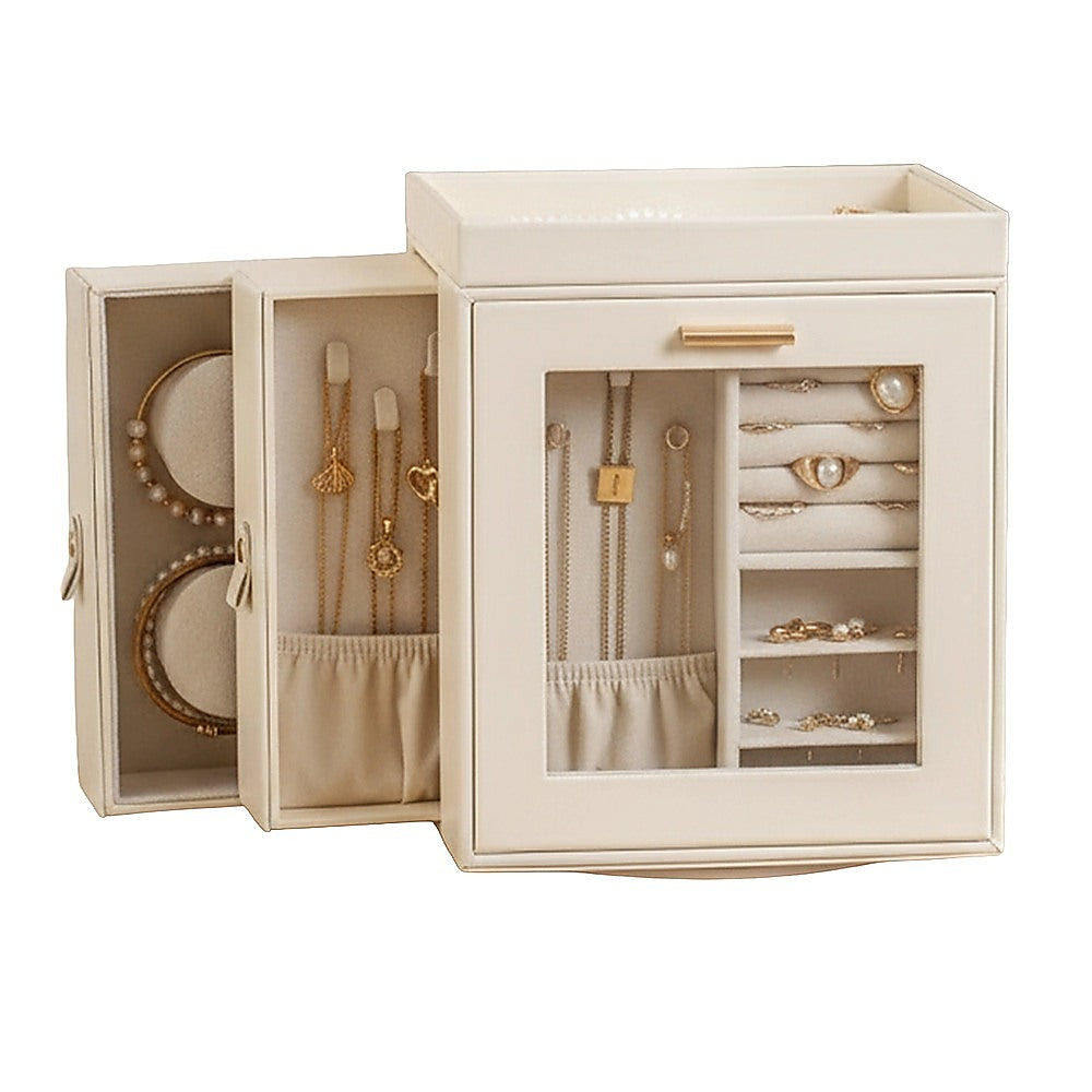 Rotating Organiser Box with Mirror Jewellery Storage for Dressing Table
