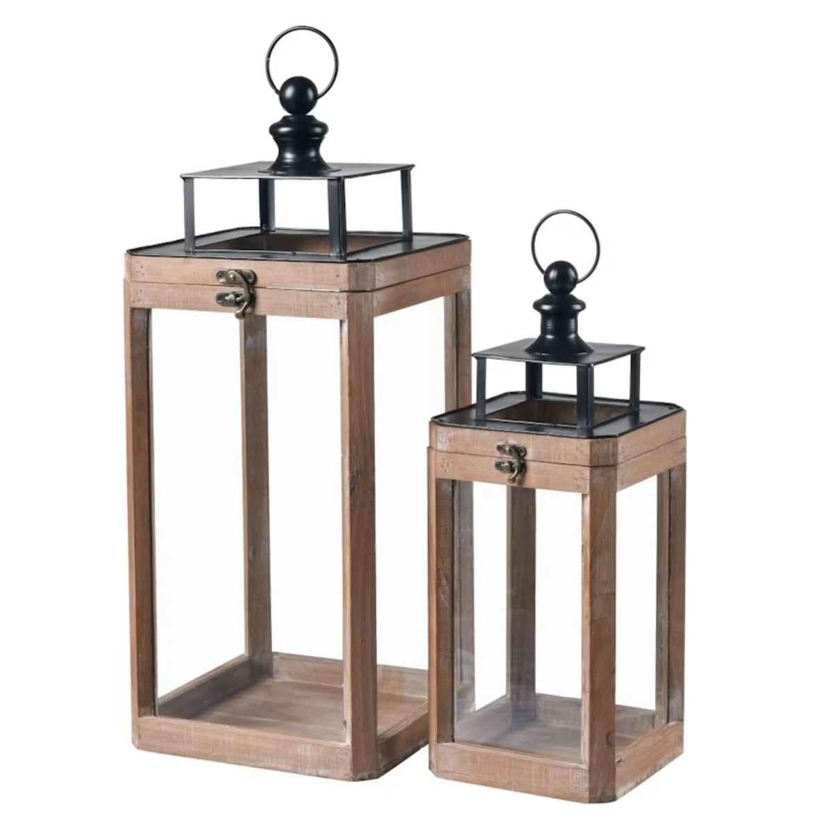 Set 2 Wooden Rustic Charm Lanterns 49cm