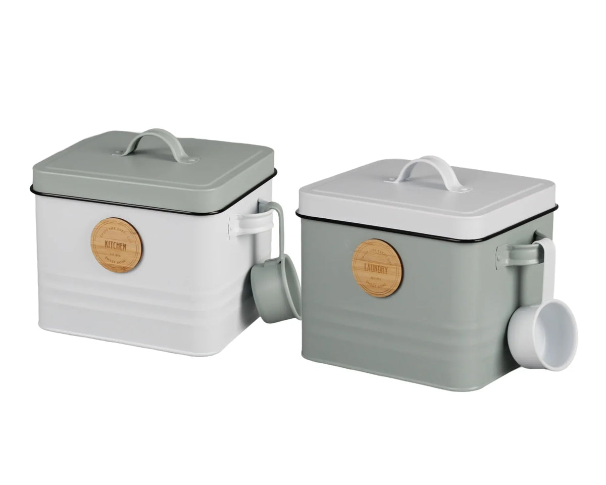 Set 2 Metal Kitchen And Laundry Storage Tin 23cm