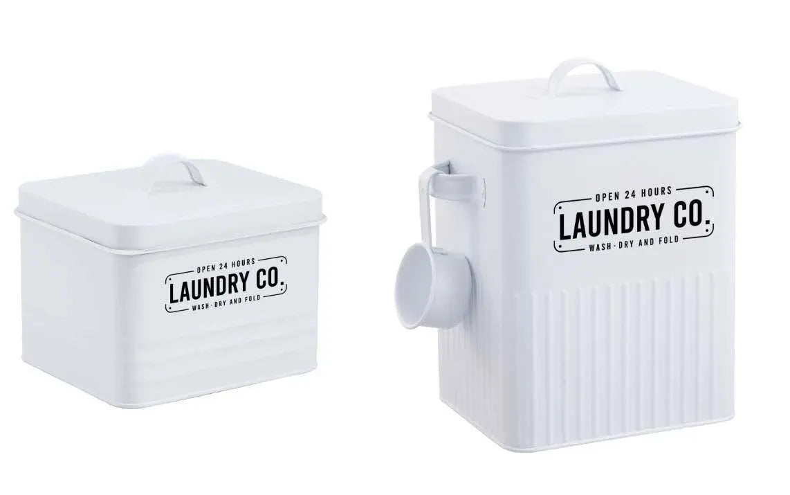 Set 2 Metal Laundry Powder Storage Buckets 25cm
