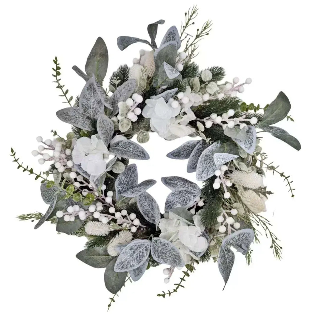 Xmas White Hydrangea & Berry Wreath 55cm