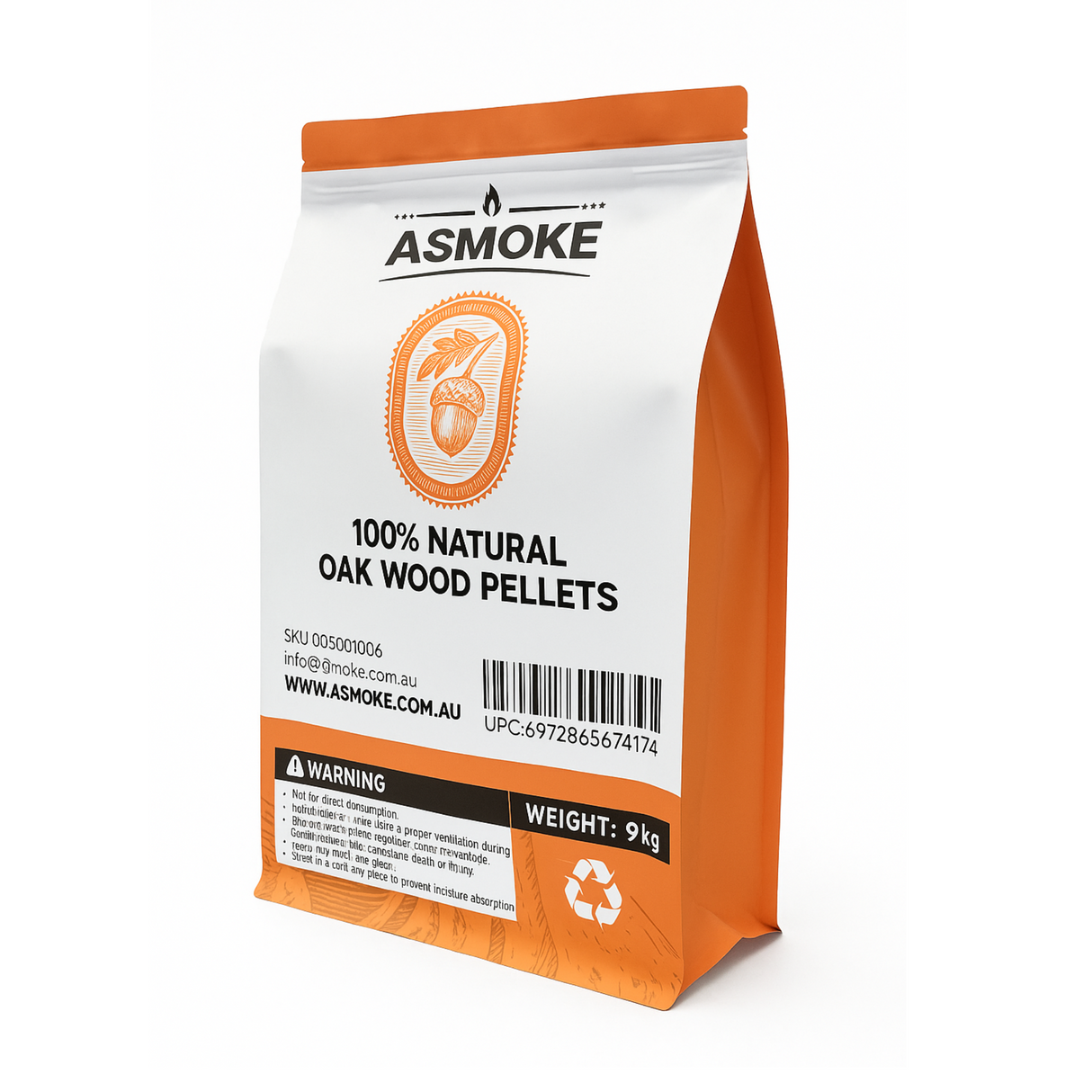ASMOKE 100% Natural Premium Oak Wood BBQ Pellets for Smoker & Grill (9kg / 20lbs)
