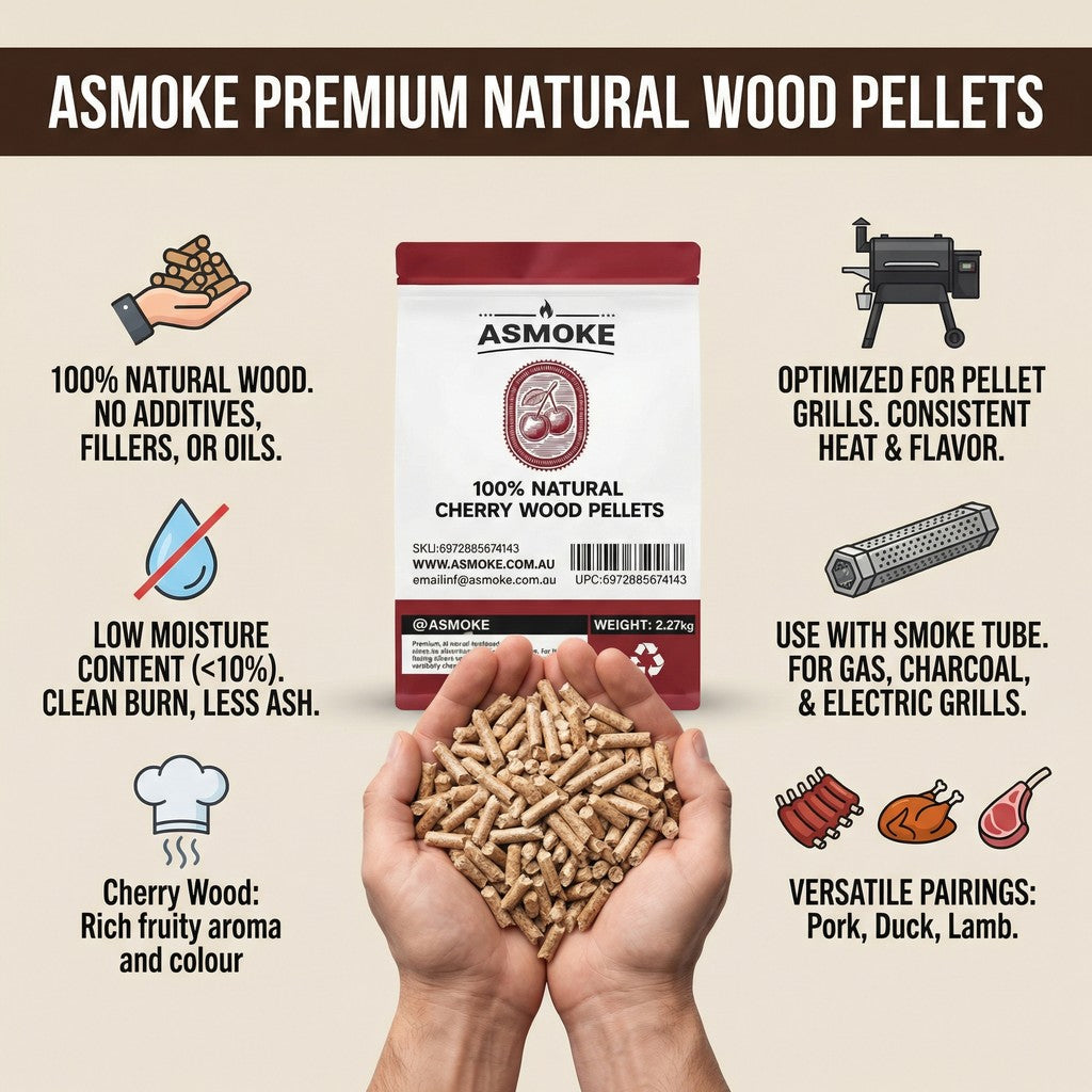 ASMOKE 100% Natural Cherry Wood BBQ Pellets (2.27kg) - Premium Fruit Hardwood for Smoker Grills & Cold Smoking