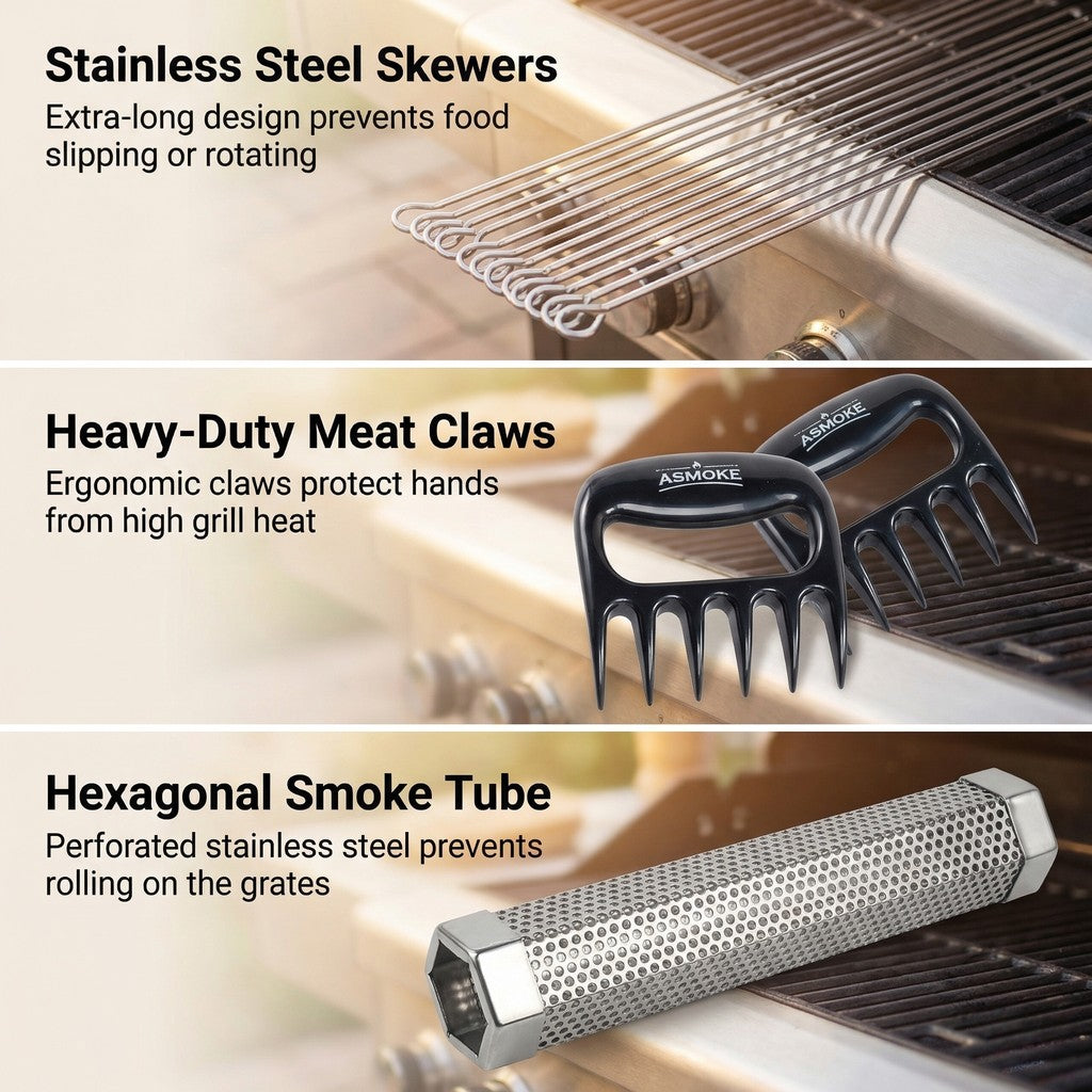 ASMOKE Essential Smart Portable Wood Pellet Grill & 3pc BBQ Tool Set & 5lb Applewood Pellets