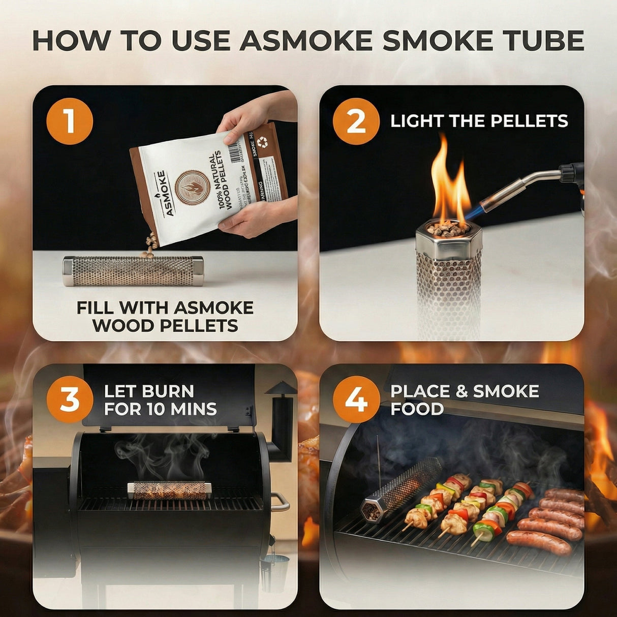 ASMOKE 3-Piece Premium Wood Pellet Variety Pack - Oak, Cherry & Apple (3 x 2.27kg Bags)