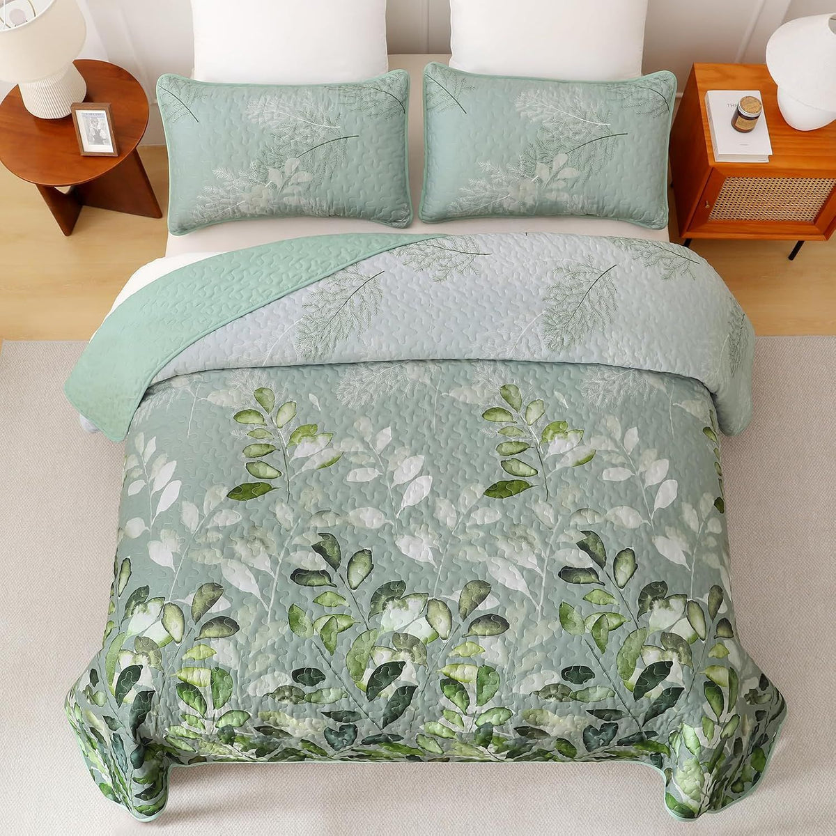 Green Floral Elysian Bedspread Coverlet 3 Piece Set