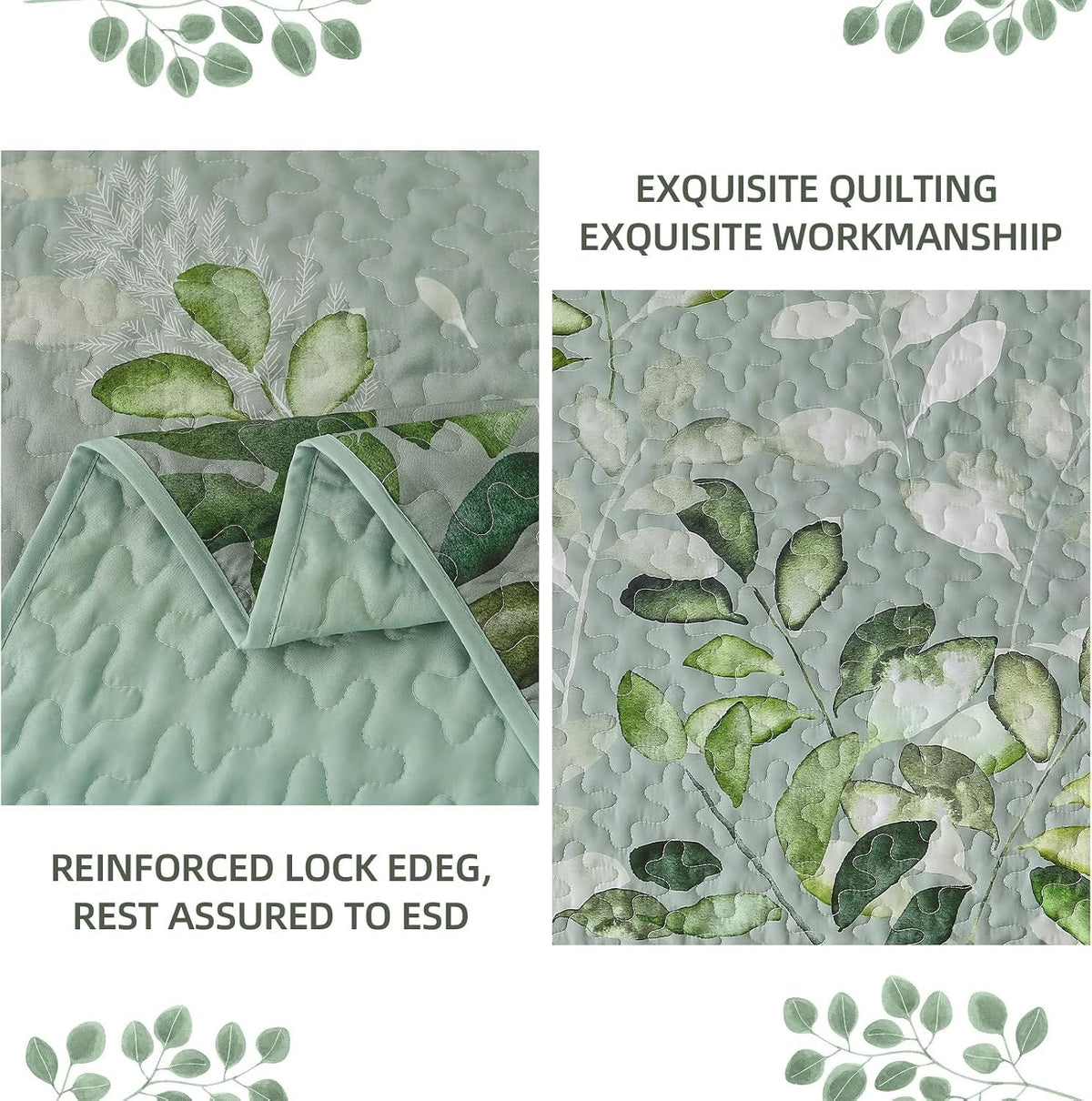 Green Floral Elysian Bedspread Coverlet 3 Piece Set