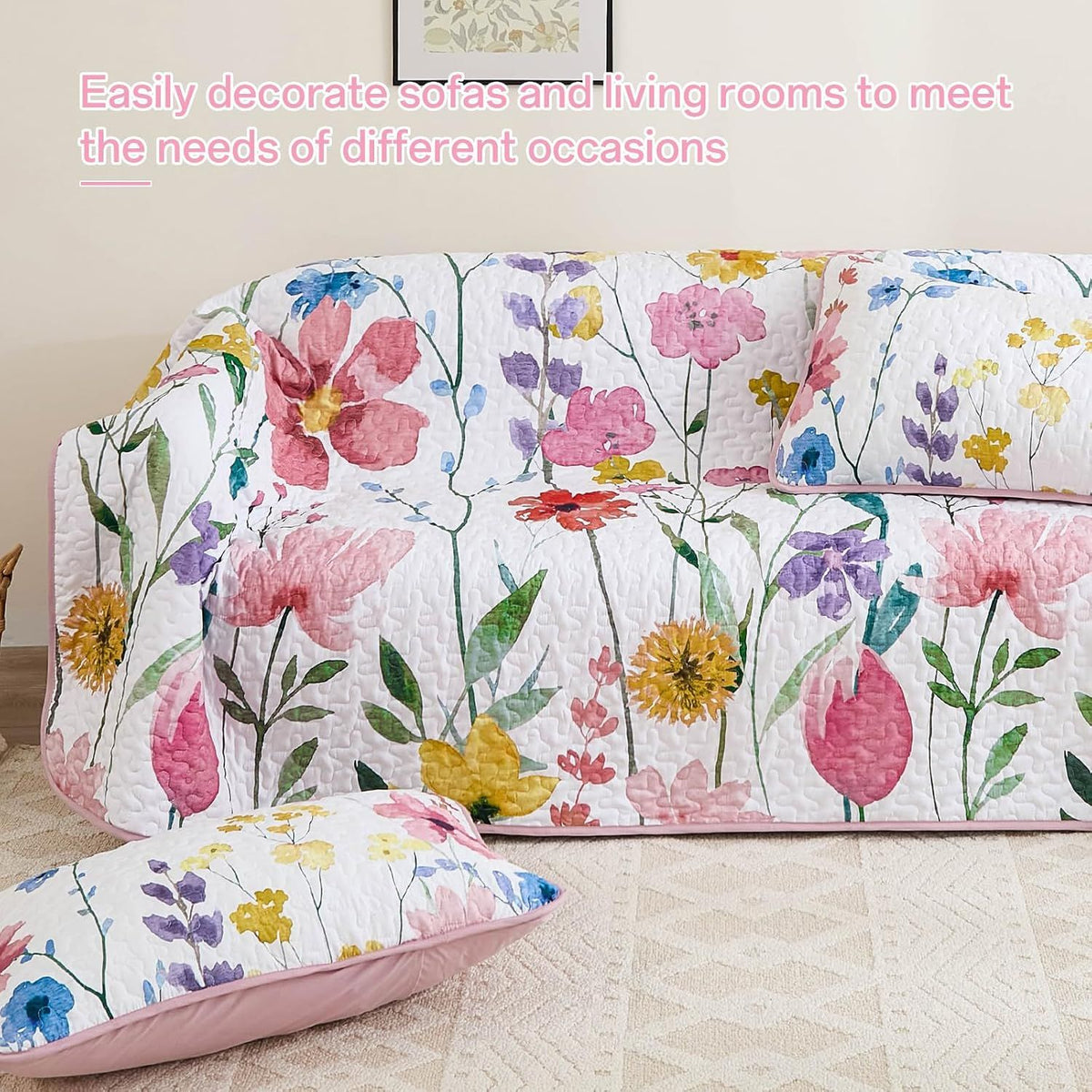 Pink Floral Haven Bedspread Coverlet 3 Piece Set