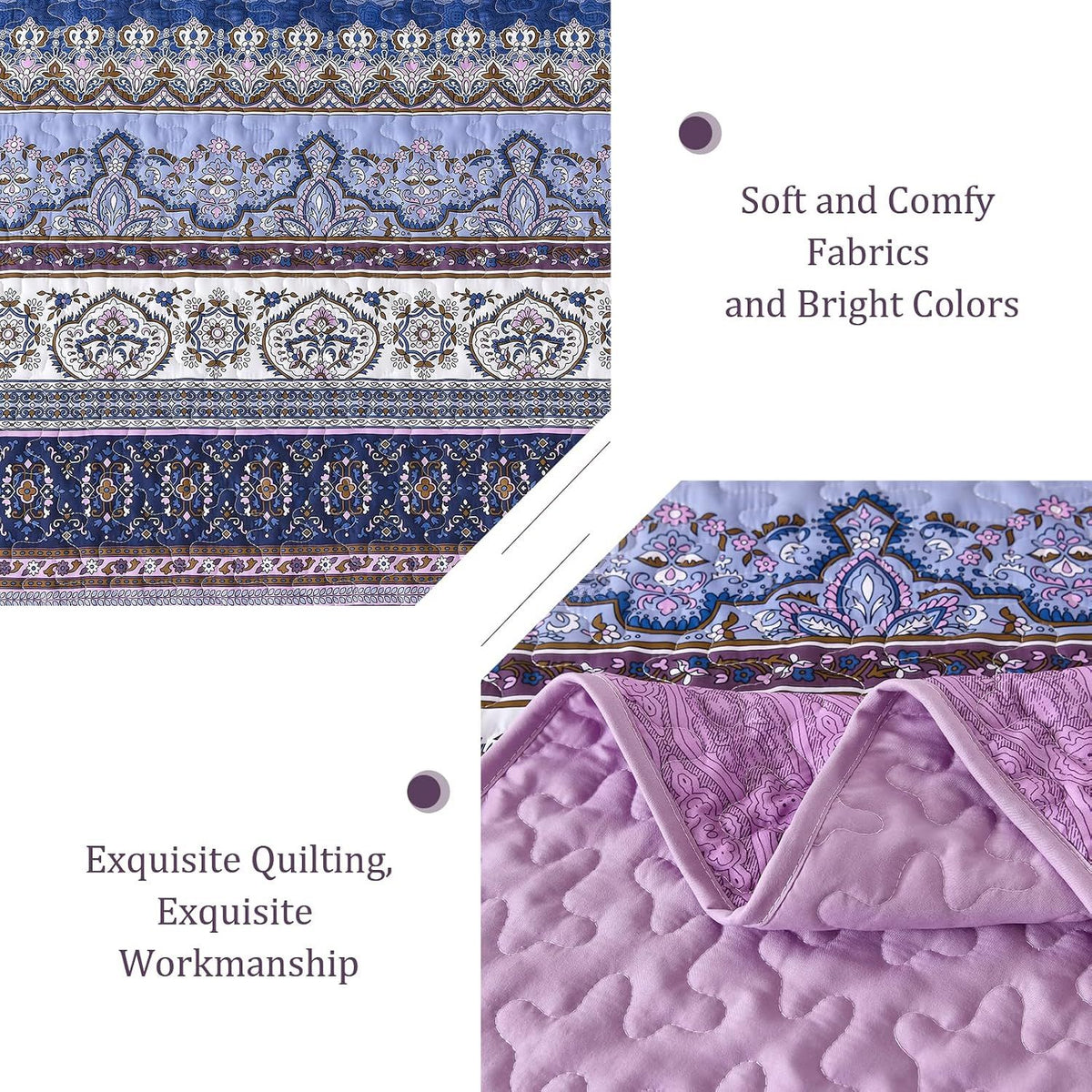Purple Boho Haven Bedspread Coverlet 3 Piece Set