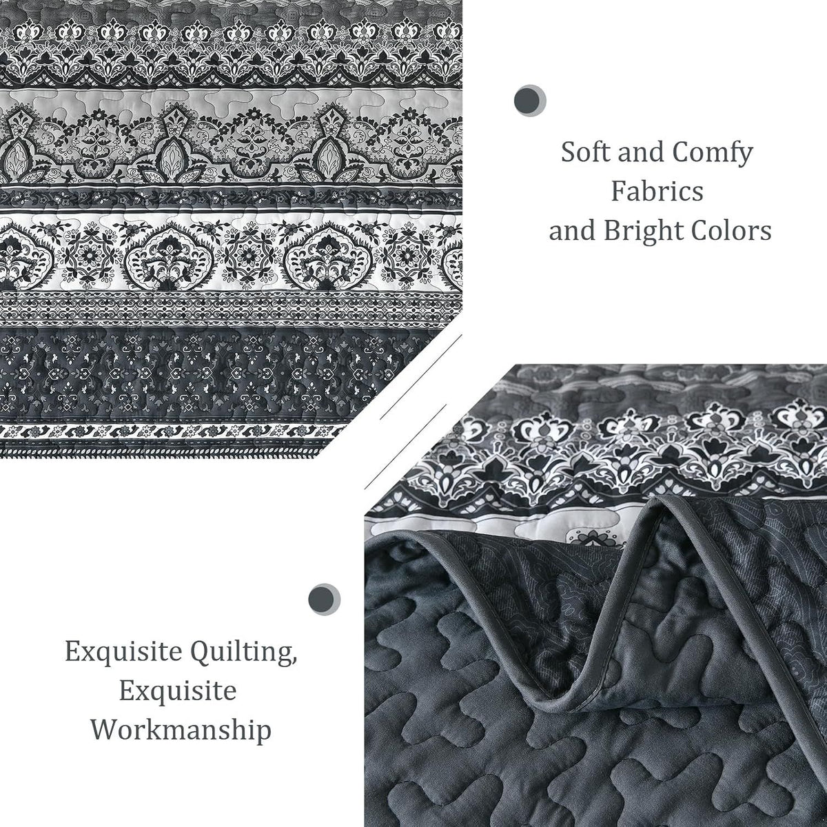 Black Boho Majesty Bedspread Coverlet 3 Piece Set