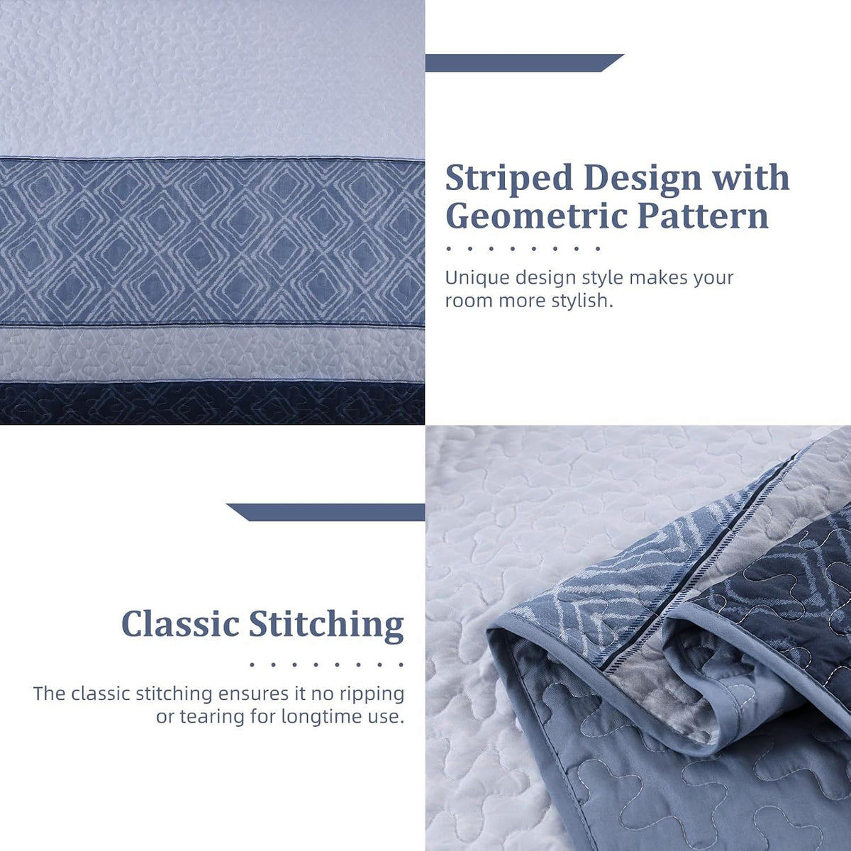 Mineral Blue Stripe Plaid Dream Bedspread Coverlet 3 Piece Set