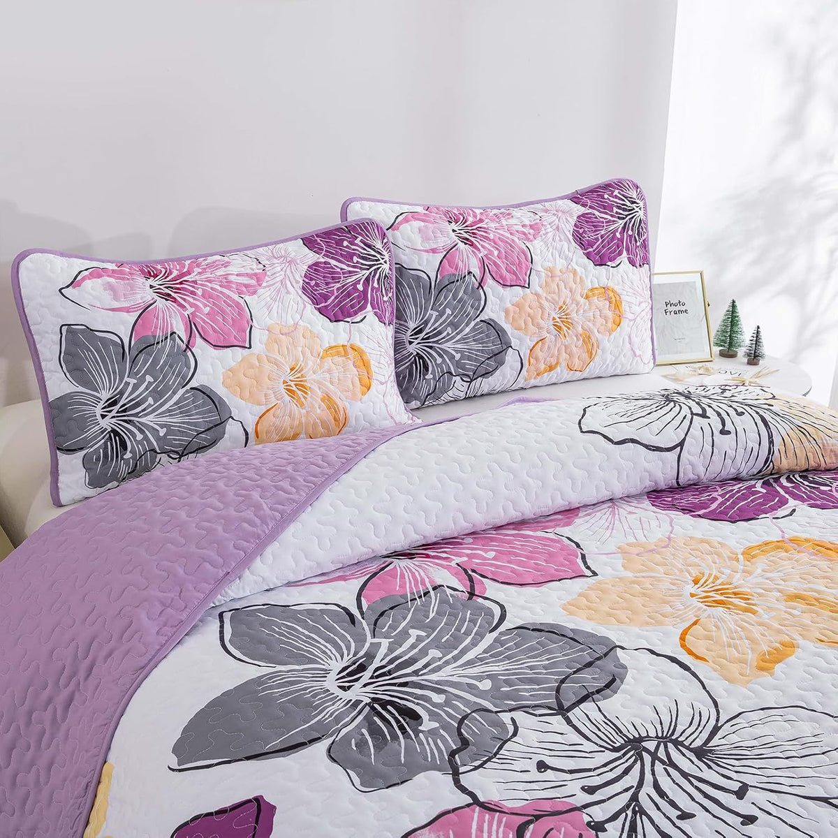Purple Floral Boho Elysian Bedspread Coverlet 3 Piece Set