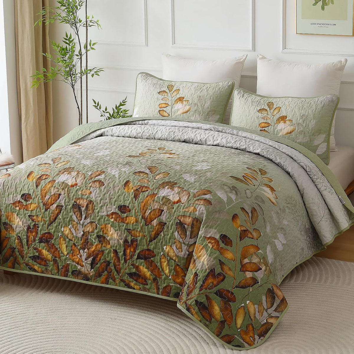 Brown Floral Serenity Bedspread Coverlet 3 Piece Set