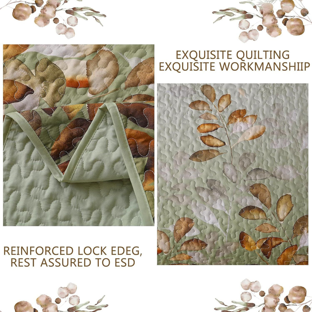 Brown Floral Serenity Bedspread Coverlet 3 Piece Set